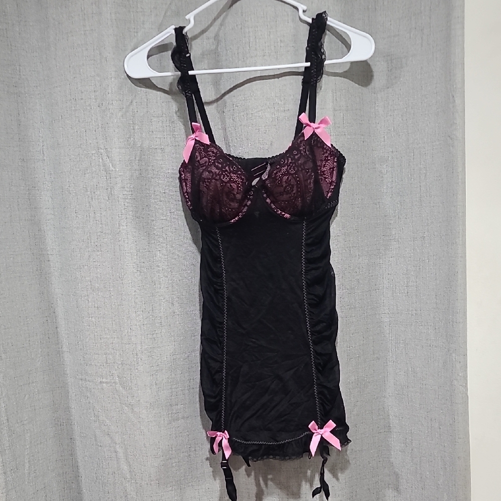Victoria's Secret Black and Pink Lace Chemise
